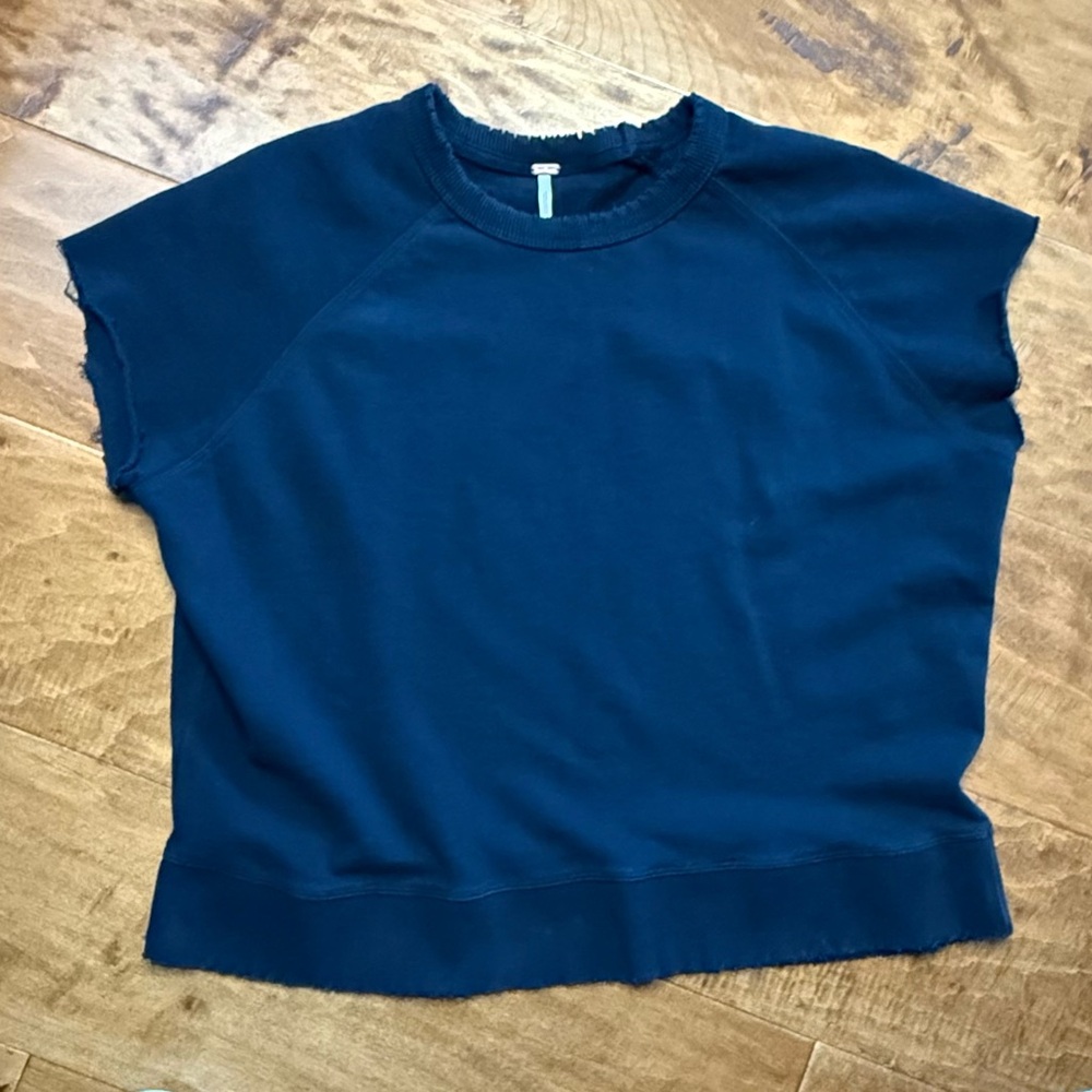 Free People Raw Hem Short Sleeve Sweatshirt Slouchy Lounge Top S